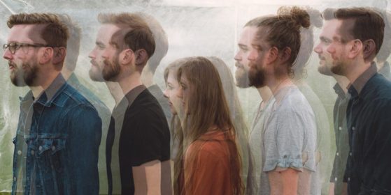 band, four men, one woman, folk band, blurry picture