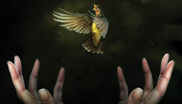 imagine dragons hands releasing bird dark background